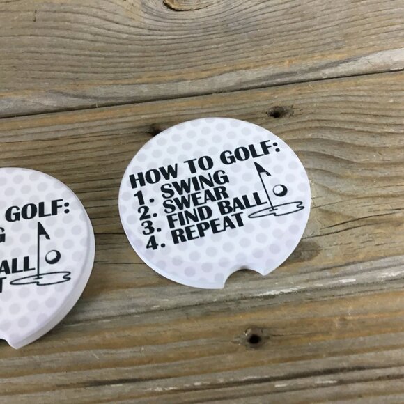 How To Golf - Swing, Swear, Find Ball, Repeat Car Coasters Set of 2 - Picture 3 of 6